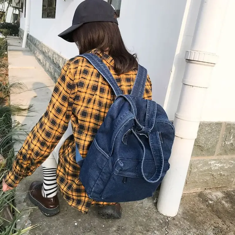 Vegan Denim Backpacks Women Simple Versatile School Bags Student Teenagers Girls Casual Durable Large Capacity Backpack