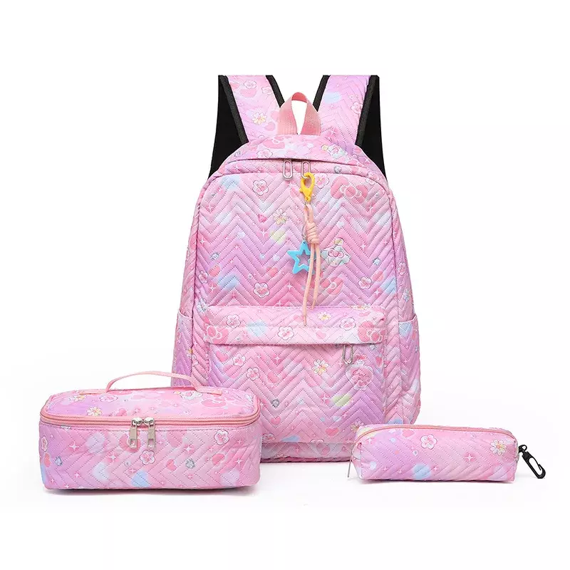 Новый дизайн, рюкзак с цветочным принтом для начальной младшей и старшей школы, сумка для завтрака, ранцы, 3 шт., наборы рюкзаков, Молодежный Школьный рюкзак