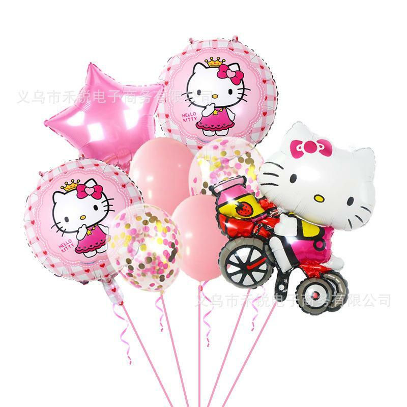 Globos metálicos para fiesta, paquete de 9 piezas, diseño de escena, Kawaii, Sanrio, Hellokitty, regalo de cumpleaños para niña