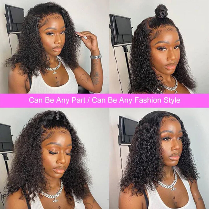 13x4 Short Kinky Curly Bob Wig Transparent Lace Front Human Hair Wigs Glueless Wear And Go Deep Wave Lace Closure Wigs for Women