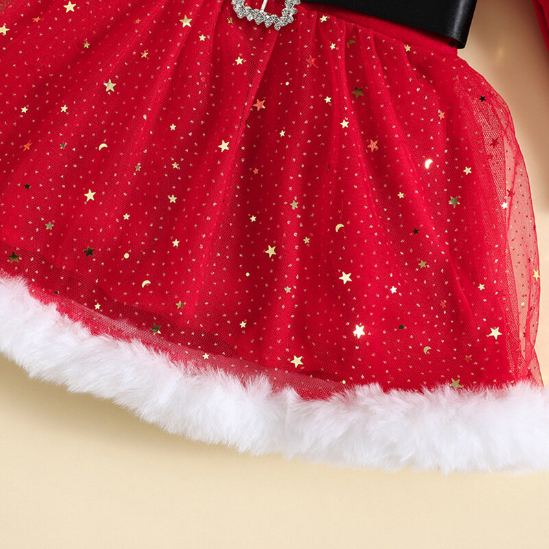 Robe de princesse tutu en maille de velours à manches longues pour filles, costume de cosplay du père Noël, bande de sauna, enfants, Noël, fête du Nouvel An