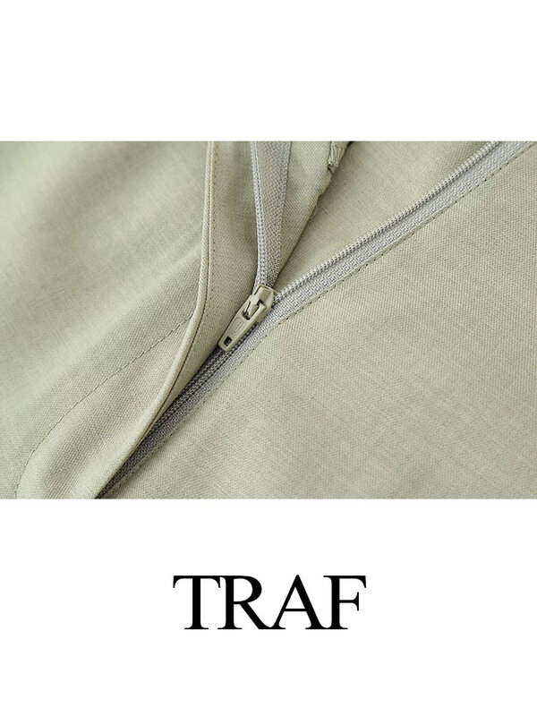 TRAF-شورت نسائي أحادي اللون بجيوب جانبية عالية الخصر ، شورت شاطئ نحيف ، ملابس الشارع غير الرسمية ، أنيقة وأنيقة ، الصيف