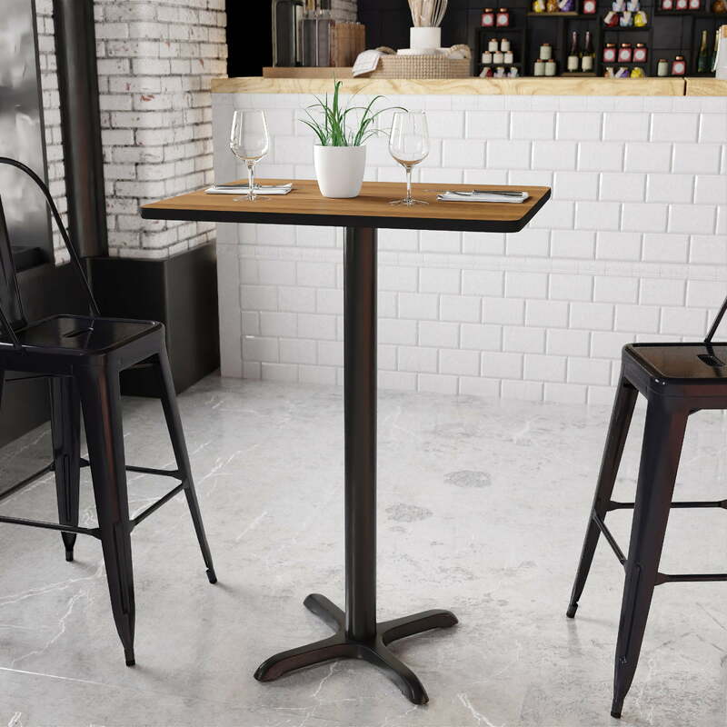 24" x 30" Rectangular Walnut Laminate Tabletop Bar Table with 22" x 22" Bar Height Table Base