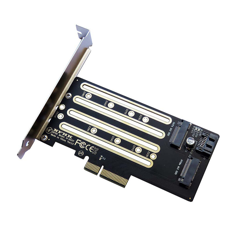 Adaptador de doble uso con soporte, NVMe M.2 SSD a PCIe 3,0 4,0 X4 SATA M.2 SSD a SATA, 1 piezas