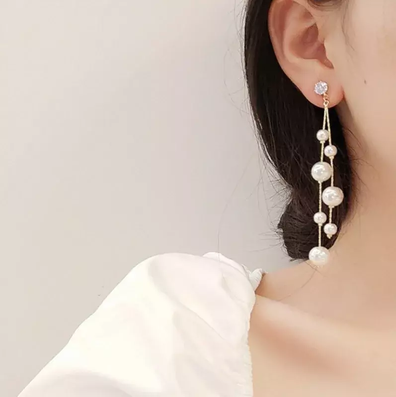 Delysia King Large and small Pearl long earrings ladies fashion jewelry statement