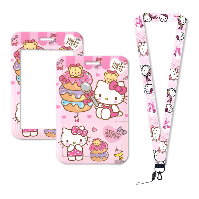 W Hello Kitty Cartoon Gift Lanyard For Key Neck Strap ID Badge Holder Keychain Holder Hang Rope Keyring Accessories Girls