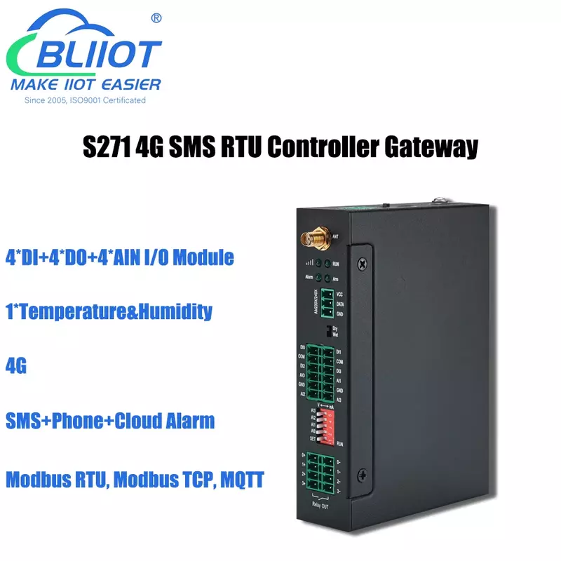 BLIT Wireless Modbus Controle Remoto, Interruptor da bomba de água, 4DIN, 4 Relés, 4AIN, 4G, SMS, Módulo I/O, Gateway MQTT
