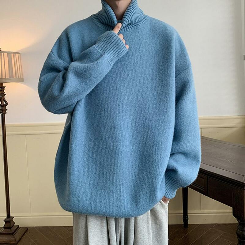 Классическая мужская Трикотажная одежда, мужской свитер с высоким воротником, теплый вязаный пуловер для осени и зимы, мягкий утепленный средней длины