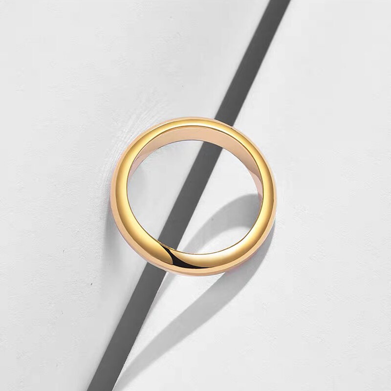 Невыцветающее тонкое 4 мм круглое 18-каратное Золотое кольцо для женщин и мужчин простой свадебный браслет подарок для влюбленных пар ювелирные изделия