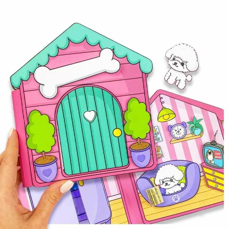 Mini Cookie Dog Sticker Jogos, Quiet Book, Handmade DIY Brinquedos, Bixiong, Casa, Little Yellow Duck, Luna, Crianças, Crianças