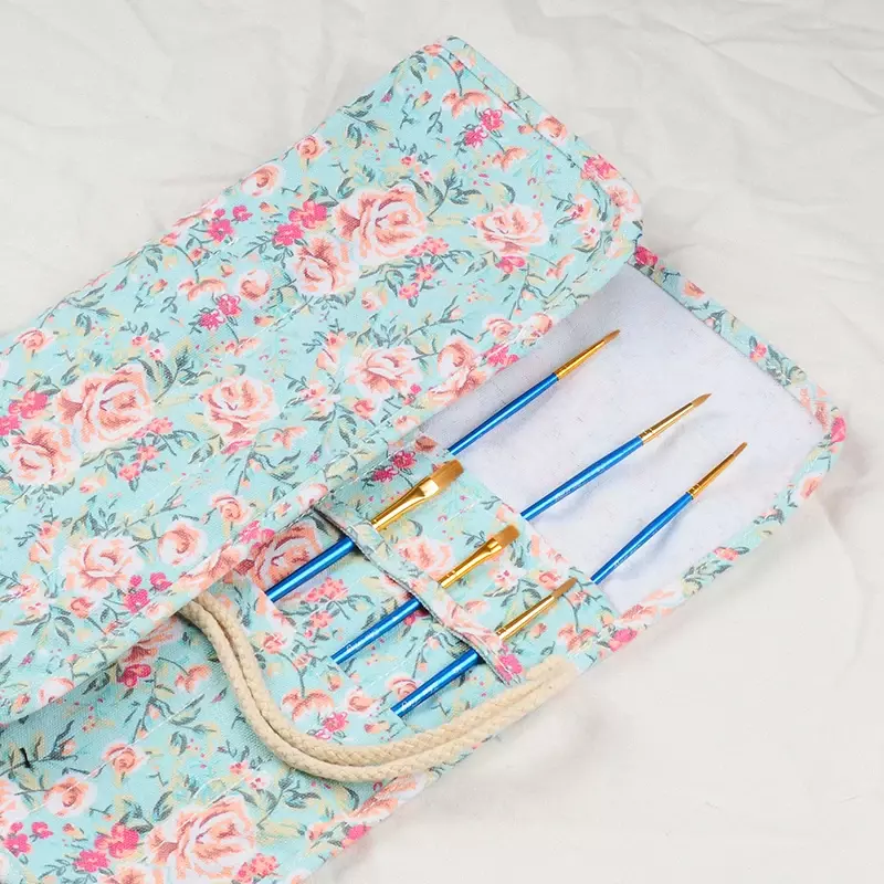 Tas pensil isi 12/24/36/48 lubang, tas pengatur pensil motif bunga portabel, kantong penyimpanan kosmetik alat tulis Korea