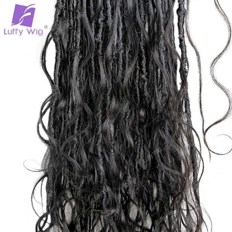 Rambut palsu untuk wanita, gelombang tubuh Crochet Boho Locs dengan rambut manusia keriting pra-lingkaran sintetis dewi kepang ekstensi rambut kepang untuk WANITA HITAM