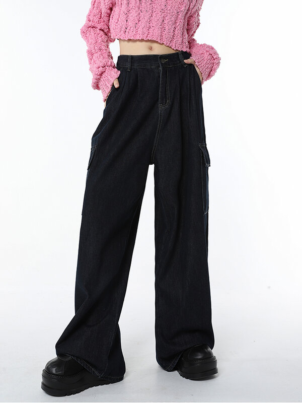 Женские джинсы Harajuku с широкими штанинами, мешковатые брюки Y2k, джинсы МОМ с высокой талией, модная уличная одежда, джинсы