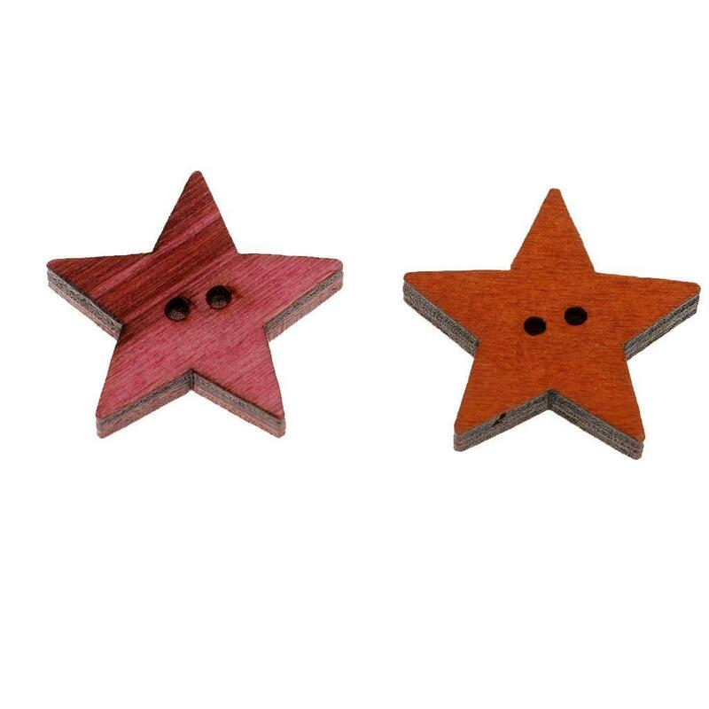 Mixed Star Shapes Madeira Botões, 2 Furos para Scrapbooking, Artesanato, 50 Pcs