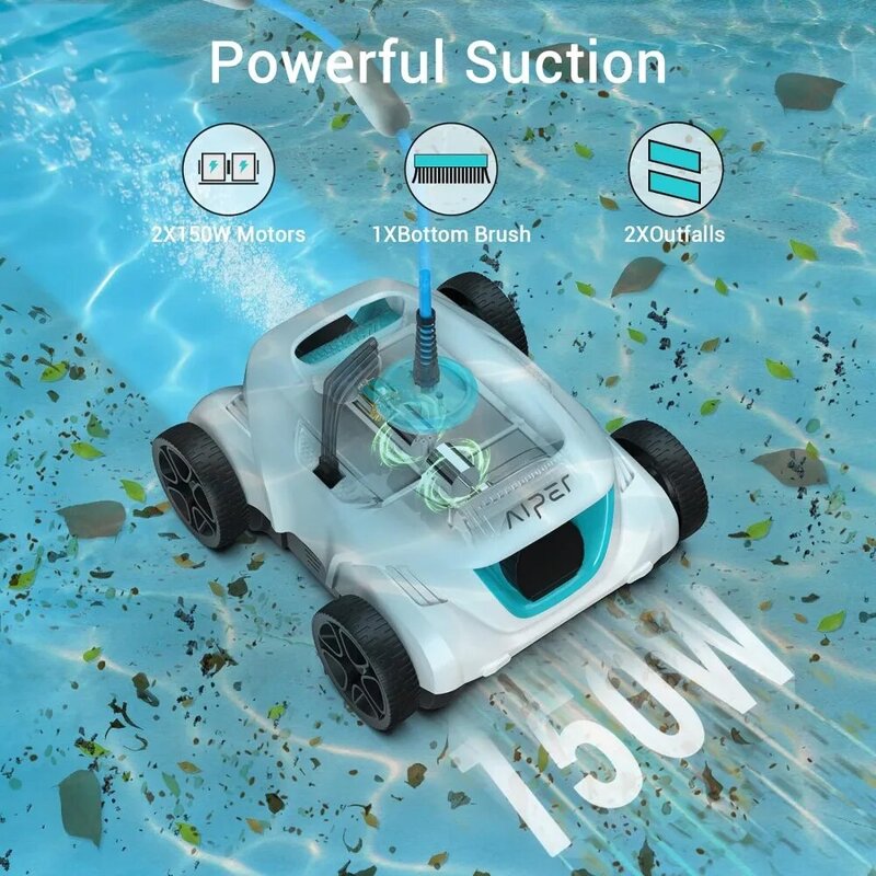 Pulitore automatico per piscina AIPER, aspirapolvere per piscina robotizzato per piscine fuori terra con cavo galleggiante girevole da 33 piedi-Orca 800 Mate, bianco