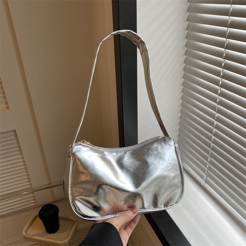 New Candy Colored Small Shoulder Bag for Women Simple Lightweight Carrying Shoulder Bag Glossy Casual Spicy Girl Underarm Bag