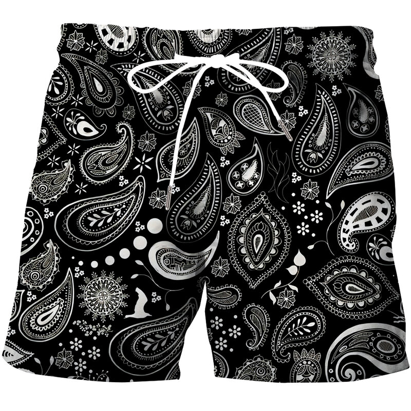 Men's clothing 2024 new men's four sided stretch beach fun cashew pattern 3D men's shorts basketball pants swimsuit men's shorts