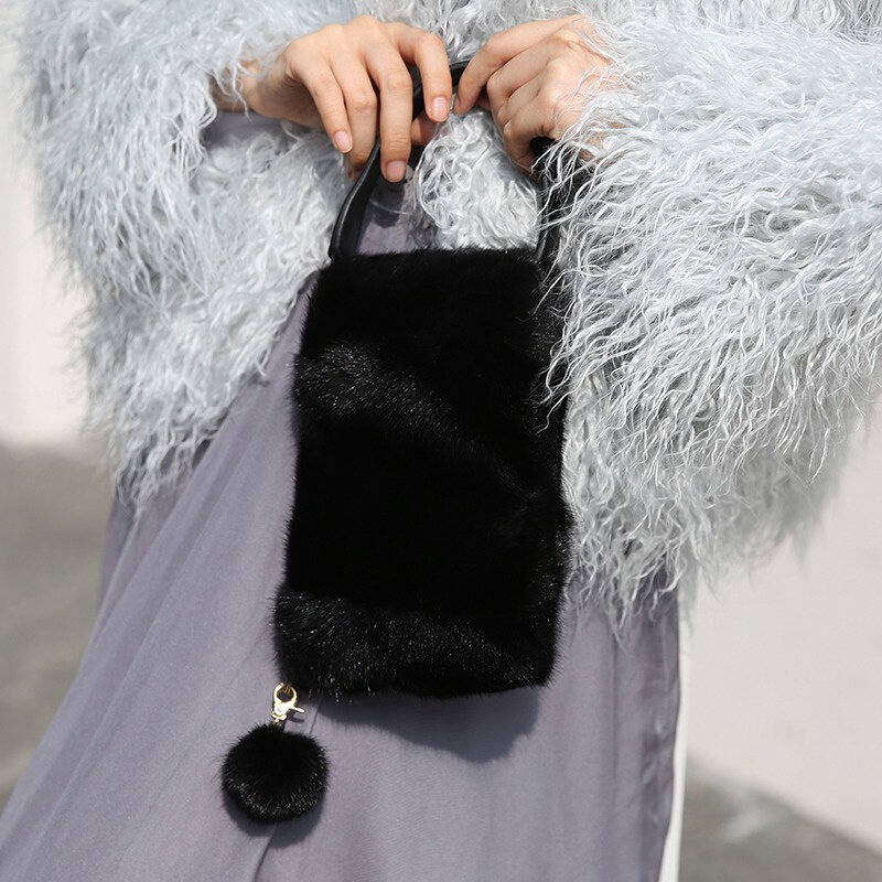 女性のための高品質の毛皮の携帯電話バッグ,冬のための高品質のバッグ,カジュアルなミニトー,装飾的な電話バッグ