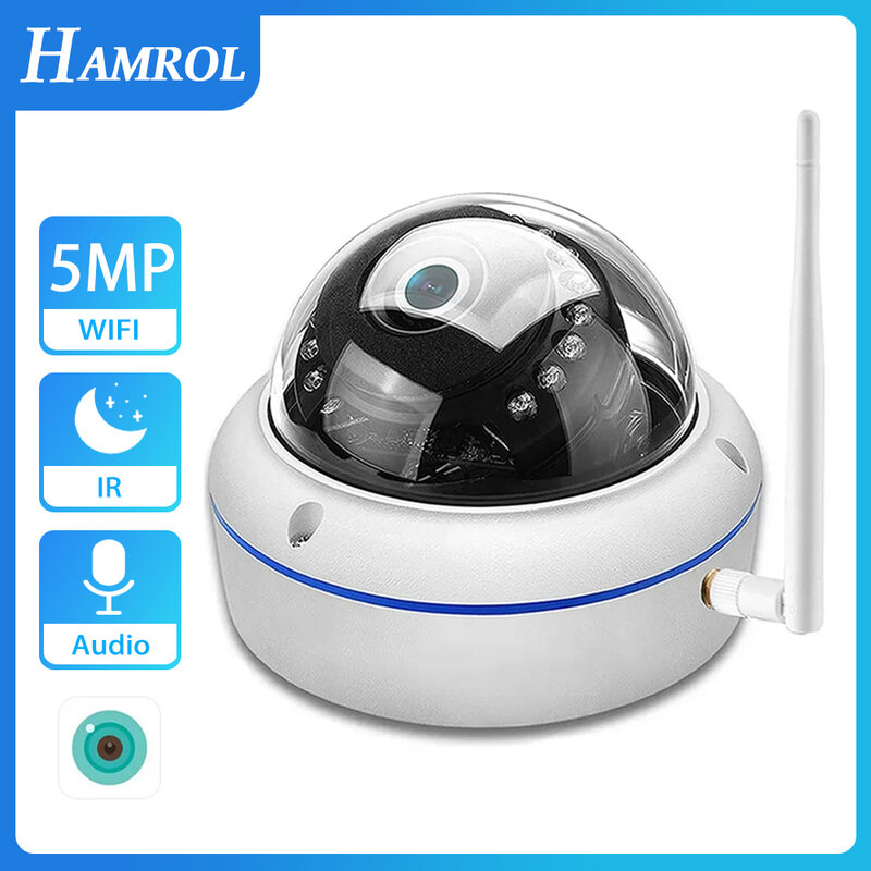 HAMROL 5-мегапиксельная Wi-Fi камера ONVIF, антивандальная Водонепроницаемая наружная купольная камера 1080P, беспроводная/Проводная камера с аудиозаписью XMEye Cloud ICSee