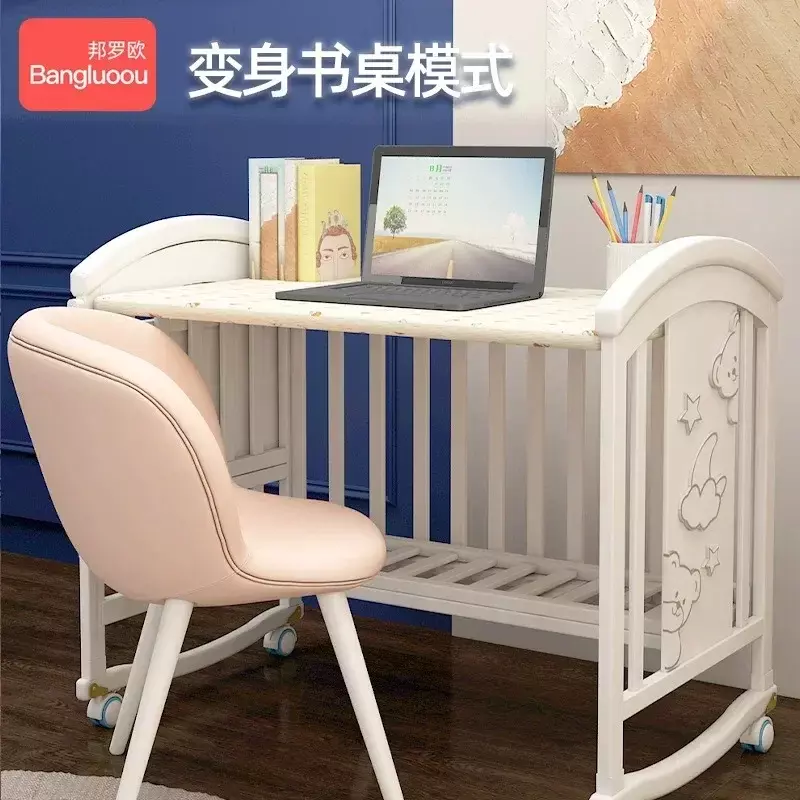 Crib Solid Wood European White Removable Baby Bb Newborn Multi-function Cradle Children's Splicing Queen Bed