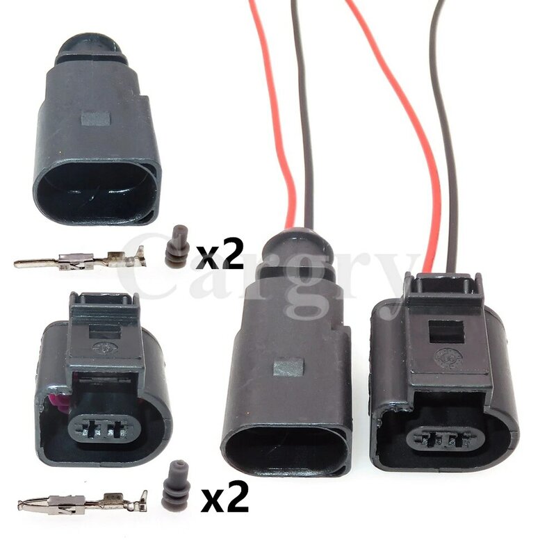 1 Set 2P Soket Harness Kawat Otomatis untuk VW 1J0973802 1J0973702 Konektor Sensor Suhu Air Mobil