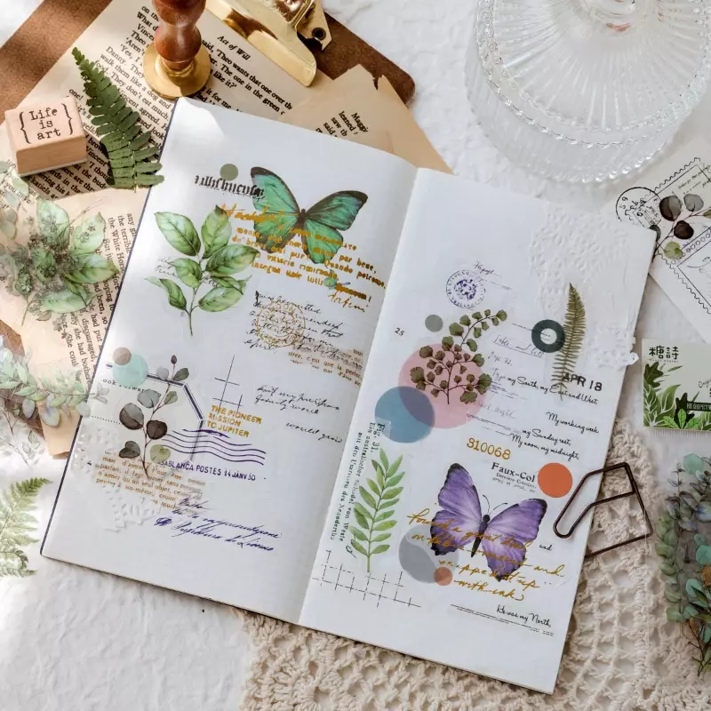 Natural plant collection Green Leaf Decorative PVC Stickers Scrapbooking Label Diary Stationery Album Phone Cup Journal Planner