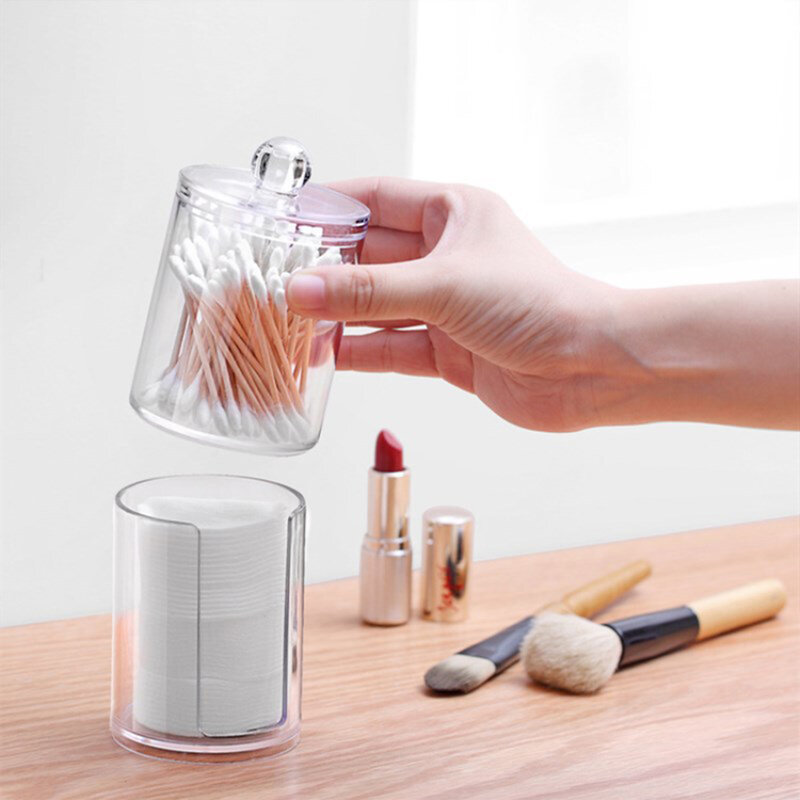 Acrylic multifunctional round receive box jewelry box new cosmetic make-up cotton swabs transparent container
