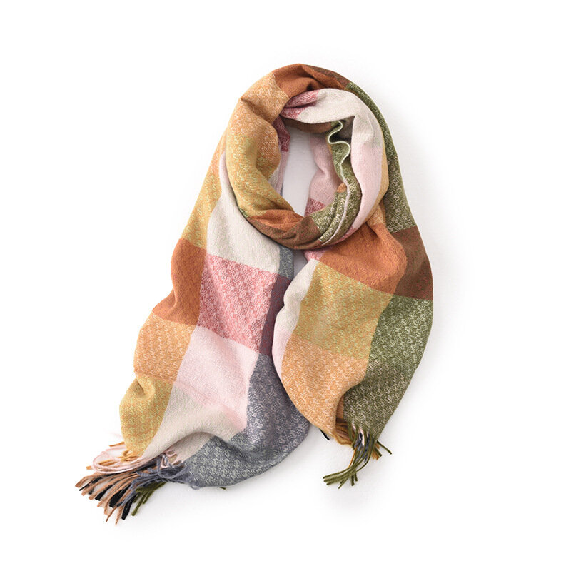 2023 Herbst und Winter kontrastierende Farben Gitter koreanische Quasten Schal Frauen Verdickung warme Mode pendeln langen Schal