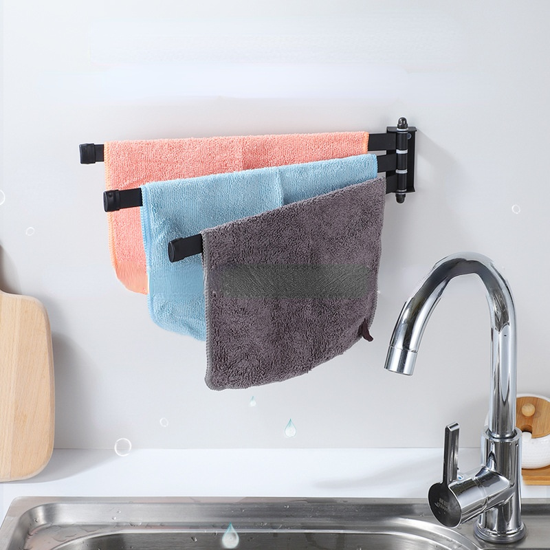 Punch-free stainles aço banheiro barra de toalha móvel cozinha pano de prato cabide banheiro wall-mounted dobrável multi-barra toalheiro