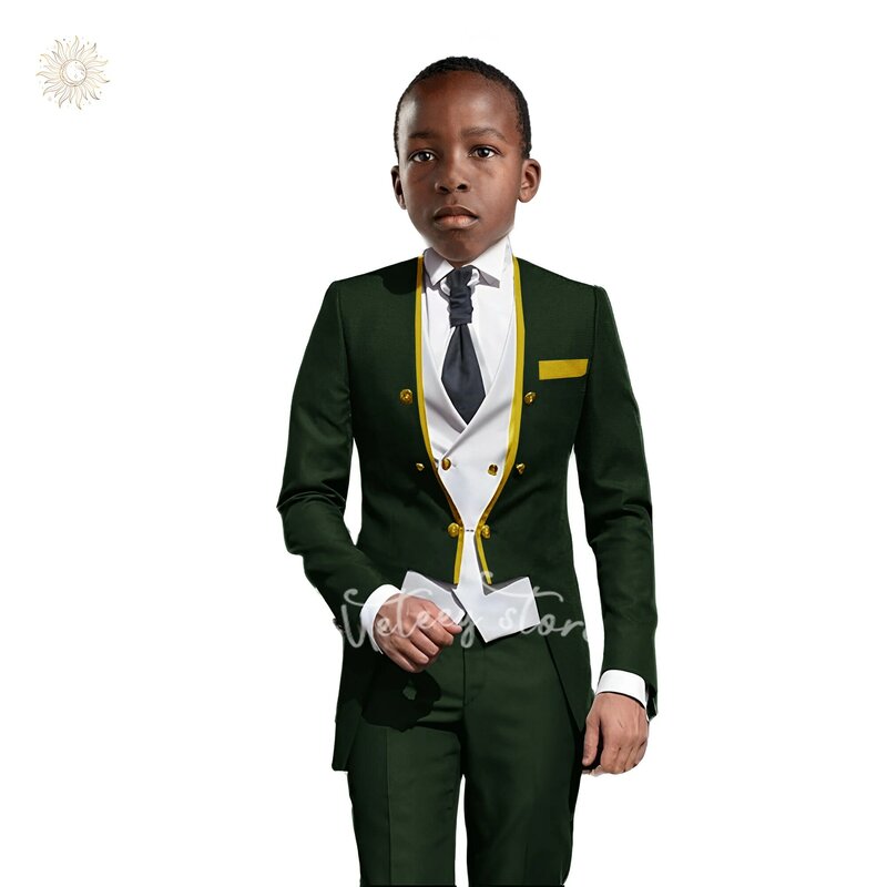 Костюм-смокинг для мальчиков, облегающий костюм из 3 предметов, детский официальный костюм, Блейзер, брюки, жилет