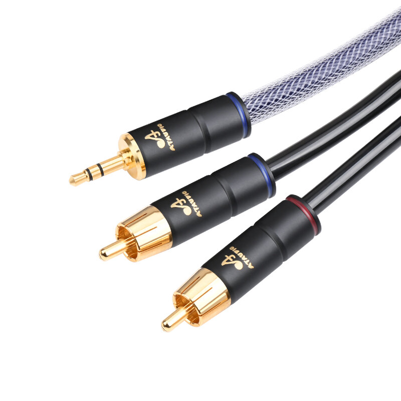 ATAUDIO-cable de audio estéreo para amplificadores, accesorio HIFI de 3,5mm a 2 RCA, 6N OFC, RCA, divisor de 3,5 Y