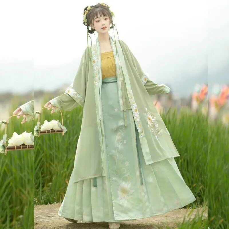 Falda de cintura de templo de secado largo bordada para mujeres adultas, ropa china Han, persiguiendo un sueño tejido, estilo Song