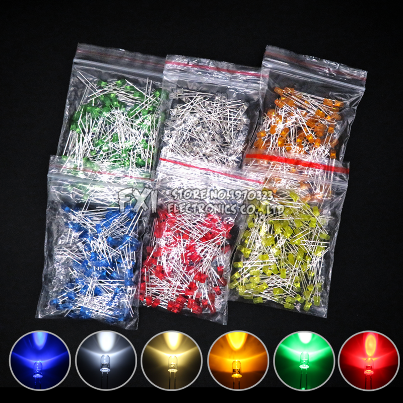Kit assressentide diodes électroluminescentes, F3 LED, 3mm, blanc, vert, rouge, bleu, jaune, orange, rose, violet, chaud, bricolage, BXV, 100 pièces