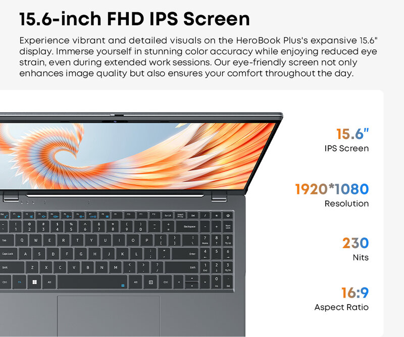 CHUWI-ordenador portátil HeroBook Pro/Plus, 8GB de RAM, 256GB SSD, Intel Celeron N4020, doble núcleo, pantalla IPS, Windows 11