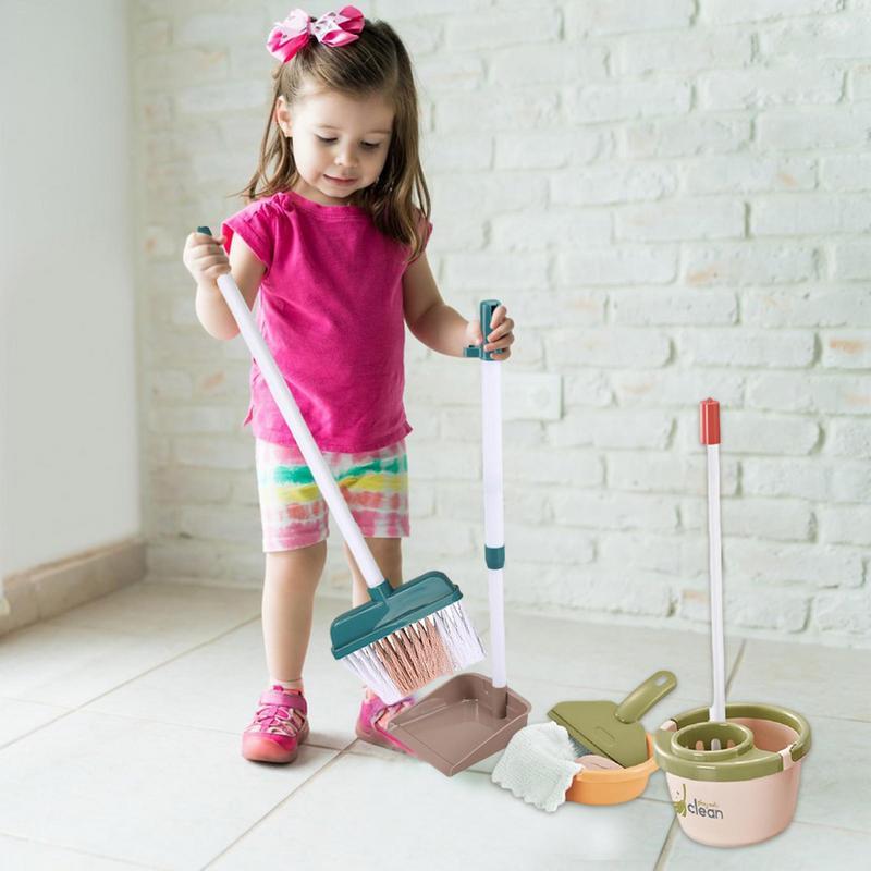 Kinder Reinigungs set Housekeeping so tun, als ob Spielset Reinigungs spielzeug Geschenk für Kleinkinder enthalten Besen Mop Staub tuch Kehr schaufel Bürsten Lappen