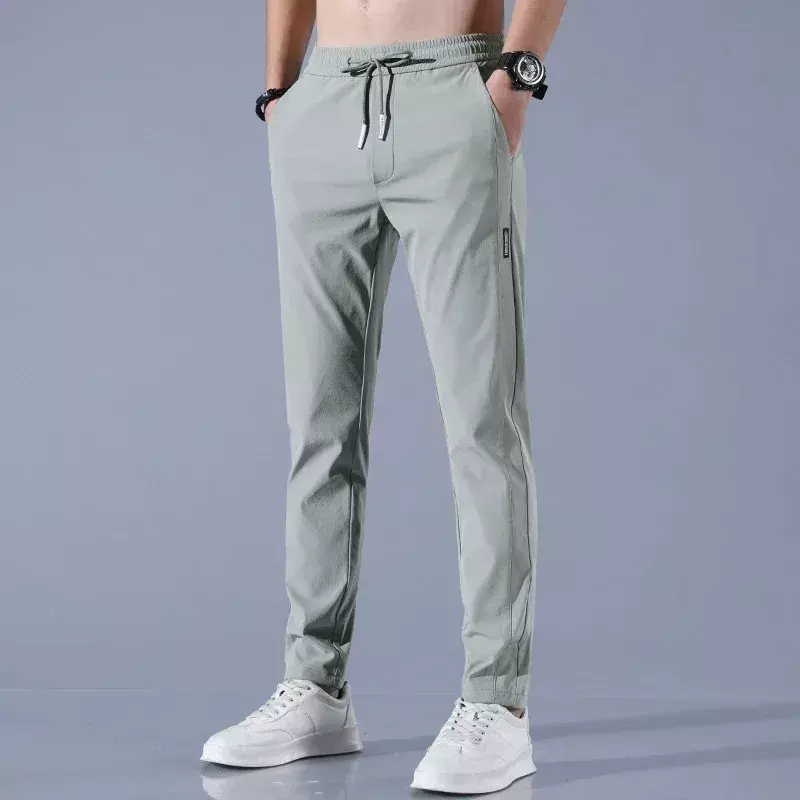 2024 Летние повседневные штаны с тонкими ногами, мужские шелковые брюки, дышащие модные повседневные брюки в стиле Харадзюку
