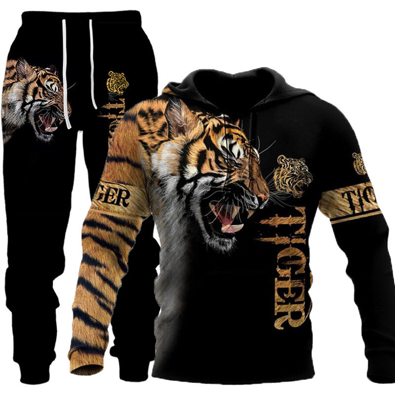 Die Tiger 3d bedruckte Herren Sweatshirt Hoodies Set Herren Löwen Trainings anzug/Pullover/Jacke/Hose Sportswear Herbst Winter Herren anzug