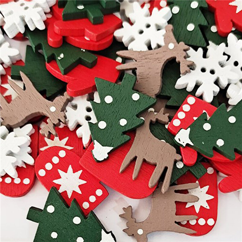 50/100PCS Mixed Wooden Carfts DIY Christmas Ornaments Kids Toys For Chirstmas Tree Deer Xmas Decoration For Home Party New Year