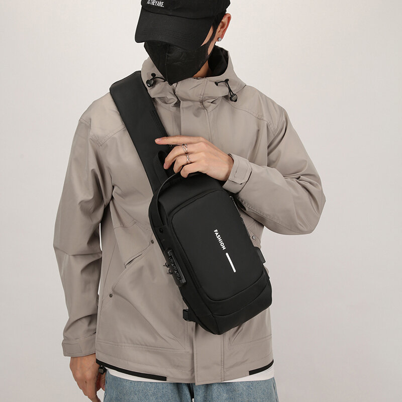 Bolsa antifurto de cintura com senha para homens e mulheres, inclinada para ombro único, bolsa de viagem de motocicleta, comercial, versão coreana