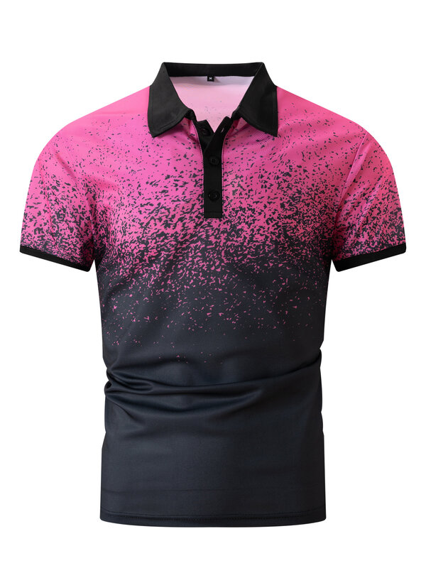Новинка 2024, мужская рубашка-поло в европейском и американском стиле с перекрестными краями и постепенным контрастным отворотом, Повседневная рубашка-поло