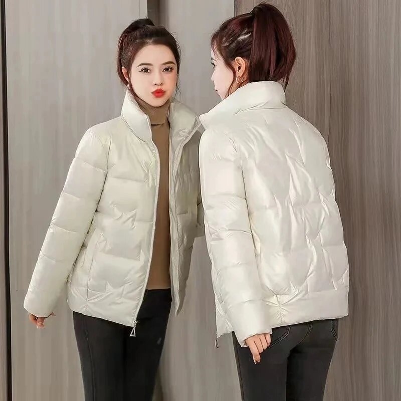 2023 New Winter Fashion Women Jacket Parka Glossy Down Cotton Padded Coat Female Parkas Warm Casual Short Outwear Ladies Coats