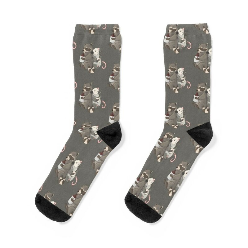 Opossum and a Racoon playing instruments Socks Heating sock Non-slip colored christmas stocking Socks For Men Women's