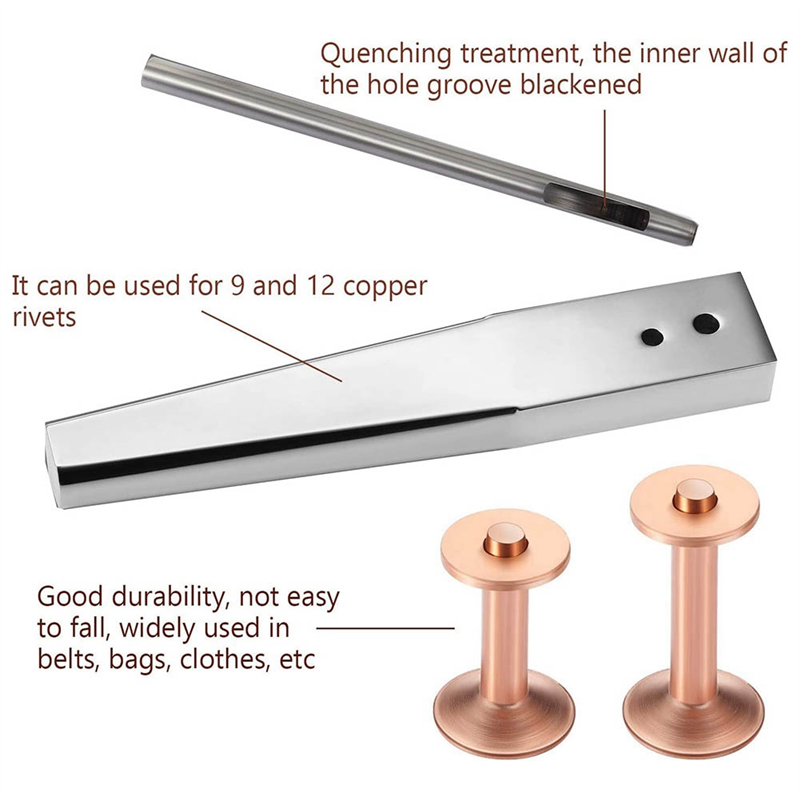 Latão sólido Rust-Proof Studs para couro, rebites de cobre e rebarbas, Pure Copper Rivet Setting Tool