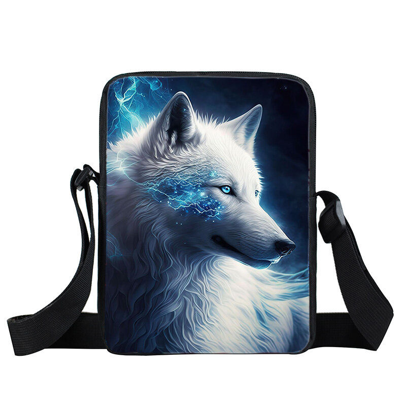 Fantasy nadruk z wilkiem Messenger Bag kobiety mężczyźni torebki dla torba podróżna na ramię posiadacza telefonu nastolatek torby na ramię prezent
