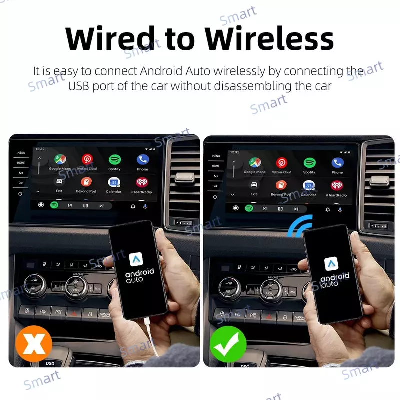 Nuovo aggiornamento Mini adattatore automatico Android per cablato Android Auto Smart Carplay Ai Box Bluetooth WiFi connessione automatica cablata a Wireless