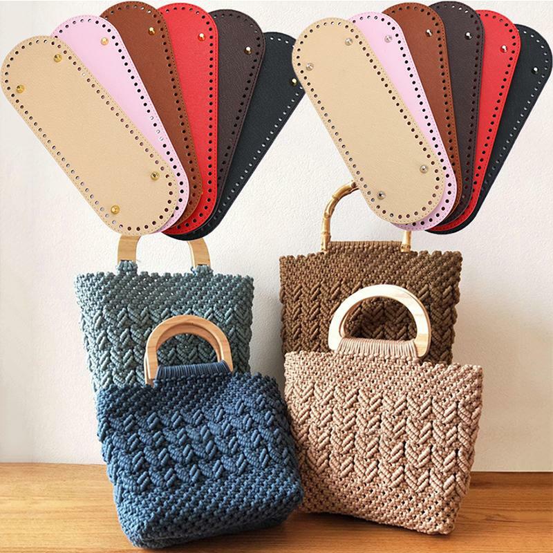 1PC Oval Long Bottom for Knitted Bag PU leather Bag Accessories Handmade Bottom With 64 holes DIY Crochet Bag Bottom