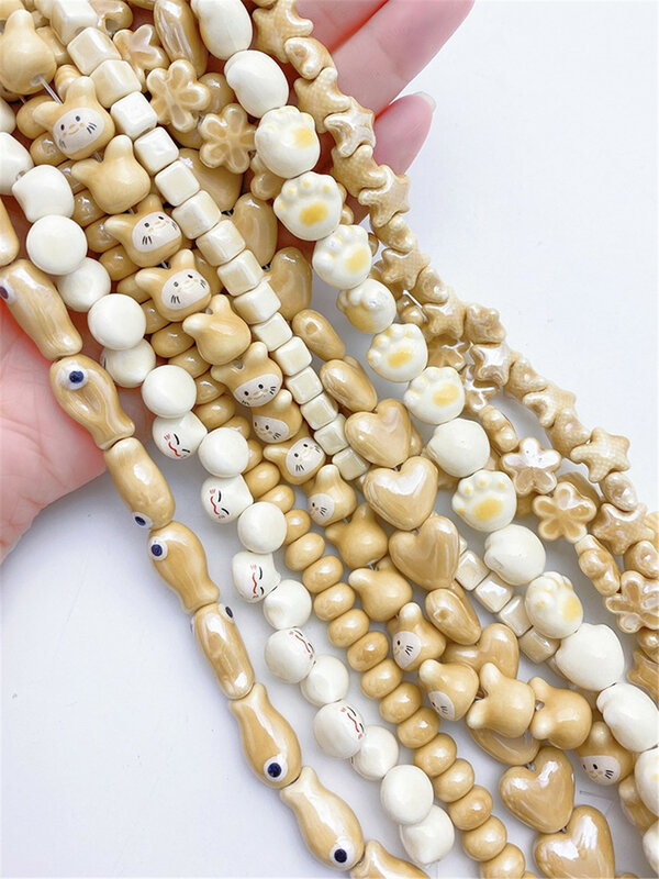 Lovely Ceramic Beads Love Cat Beads Diy Hand-woven Bracelet Necklace Beaded Material L463