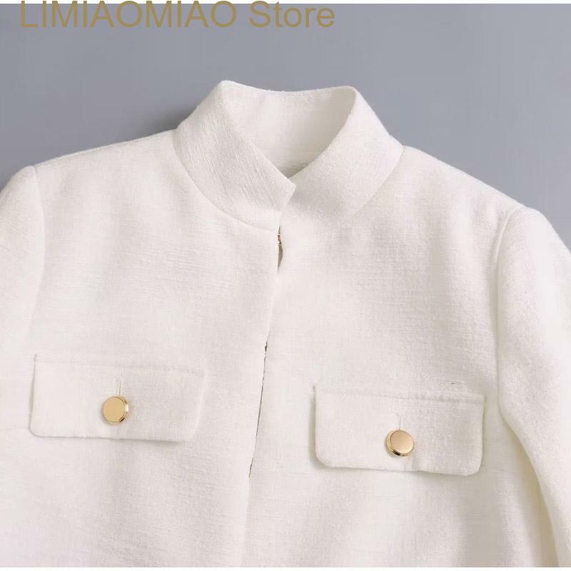 New Autumn Elegant Women's Coat Fashion Long Sleeve Office V-neck Female Coats Winter Streetwear White Blazers Lady Jacket