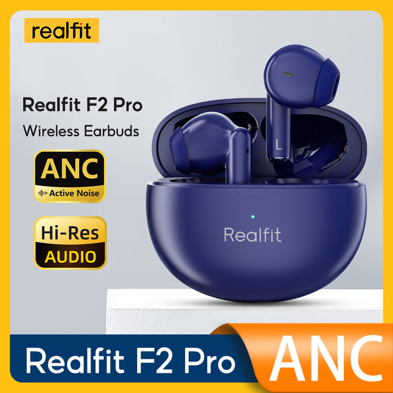 Realfit F2 프로 블루투스 이어폰, ANC 액티브 노이즈 캔슬링, TWS 무선 이어버드, 레노버 샤오미 리얼미 도매