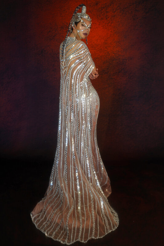 Серебряное платье с блестками на день рождения, искусственное платье, прозрачная сетчатая одежда, Женская сценическая одежда Fengshui